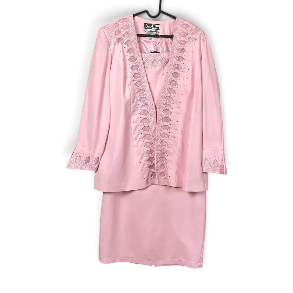 Ben Marc International 12 Pink 2PC Beaded Embroidered Skirt Suit Church Formal